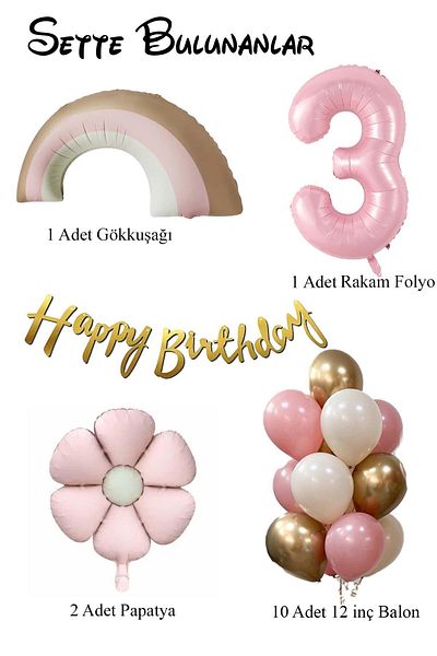 Patladı Gitti Retro 3 Year Old Daisy Themed Baby Girl Concept Birthday Set