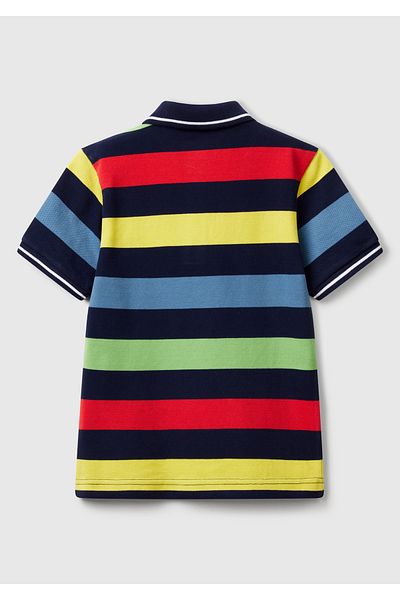 United Colors of Benetton Boy's Dark Colored Mix Striped Logo Embroidered T-Shirt