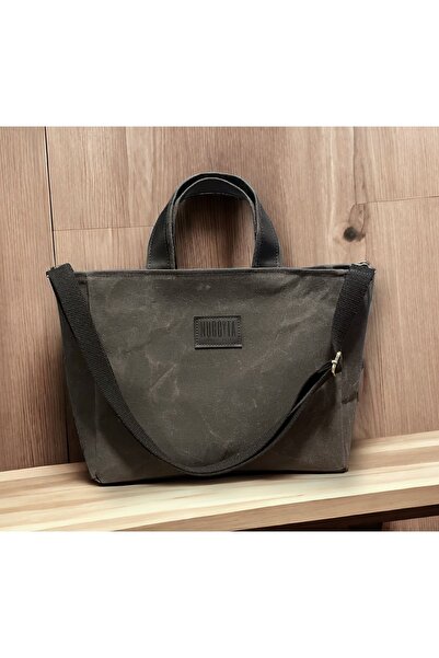 Nuggita Fermuarlı Orta Boy Mumlu Kanvas Siyah Renk El Çantası / Çapraz Askılı