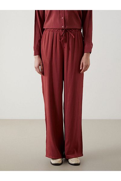 LC Waikiki Lcw Modest Red Elastic Waist Linen Blended Women's Trousers