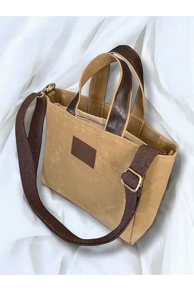 Nuggita Mustard Color Mini Handbag - Magnetic Waxed Canvas, Crossbody Strap