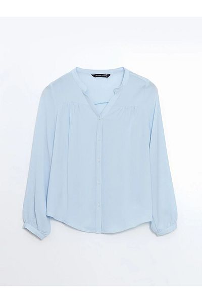 LC Waikiki Γυναικεία μπλούζα LCWAIKIKI Classic Blue Runaway Collar Oversize