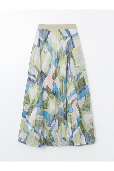 LC Waikiki New Season Elastic Waist Patterned Sifon Women's Pleated Skirt - S5G115Z8