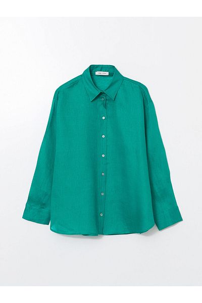 LC Waikiki Lcw Vision Green Oversize Linen Women's Shirt