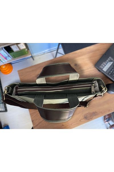 Nuggita Zippered Medium Size Waxed Canvas Khaki Color Handbag / Cross Strap