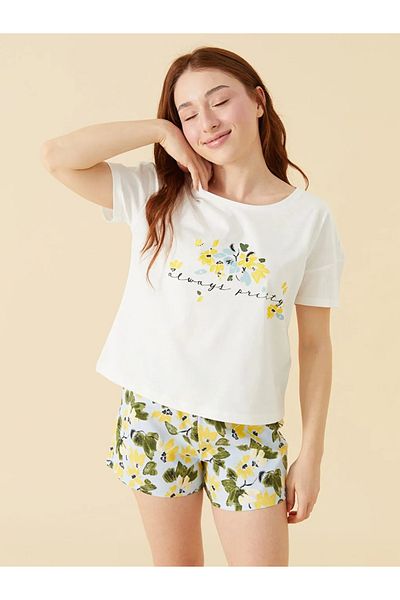 LC Waikiki Σετ γυναικεία πιτζάμα σορτς Blue Petite Crew Neck