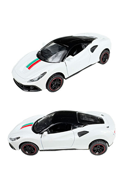 Toyaş Super Sports Striped Racing Car Metal Model Pull Drop Doors Opened Toy Car 10cm White