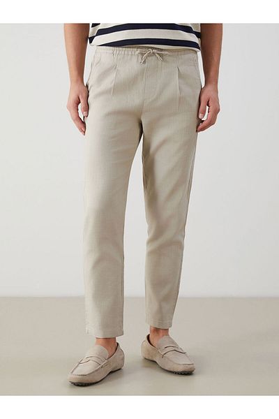 LC Waikiki Ανδρικό πλισέ παντελόνι LCW Vision Beige Standard Fit Linen Look