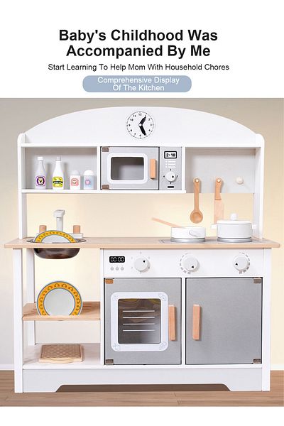 Ma Baby Wooden Play Kitchen , Kids Chef Pretend Play Set for Toddlers