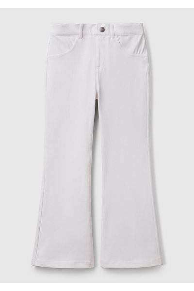 United Colors of Benetton Pantaloni evazați brodați cu logo din țesătură elastică albă pentru fete