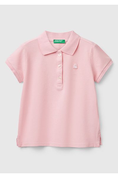 United Colors of Benetton Κοριτσίστικο μπλουζάκι πόλο με ροζ λογότυπο