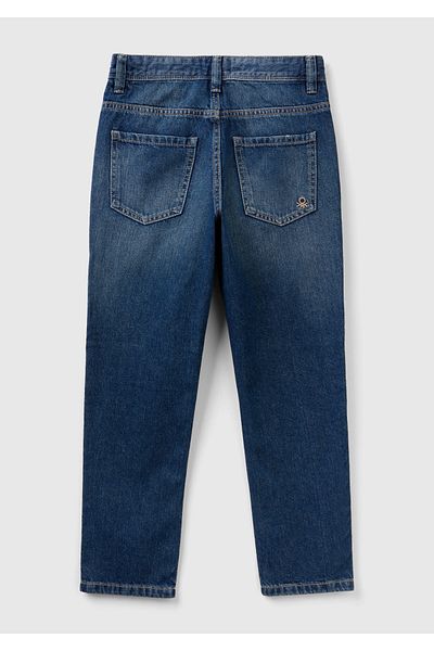 United Colors of Benetton Boy's Dark Denim Straight Cut Τζιν παντελόνι με κεντημένο λογότυπο στην πλάτη και 5 τσέπες