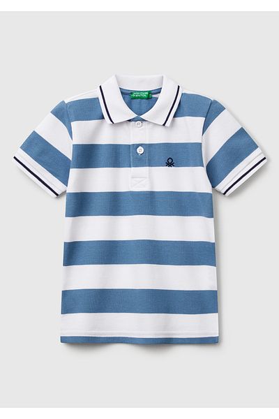 United Colors of Benetton Tricou polo cu dungi cu logo brodat pentru băiat
