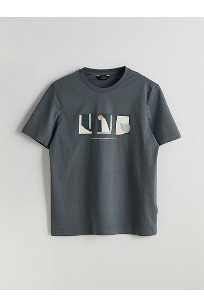 LC Waikiki Ανδρικό μπλουζάκι XSIDE Green Crew Neck με στάμπα χτενισμένο βαμβακερό