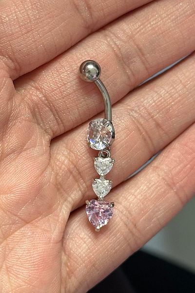 TAKIŞTIR Silver Color Heart Figured Stone Detailed Surgical Steel Navel Piercing