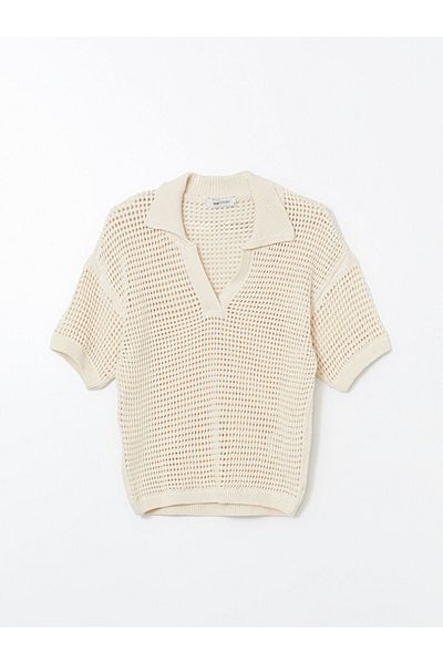 LC Waikiki Lcw Vision Ecru Polo Neck Openwork Women's Knitwear Sweater