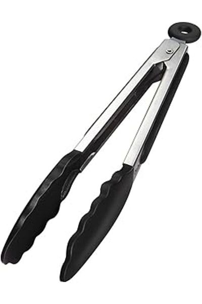 Mu Art Baker Home Kitchen Tongs with Black Silicone Tips - 23 Cm, Stainless Steel Handle with Padlock System, Easy