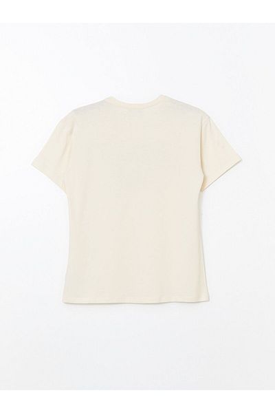 LC Waikiki Γυναικείο μπλουζάκι XSIDE Beige Crew Neck Los Angeles με στάμπα