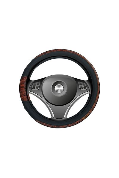 Generic Universal Leather Steering Wheel Cover – Black & Wood Grain, Anti-Slip, 35-40cm, Comfortable Grip