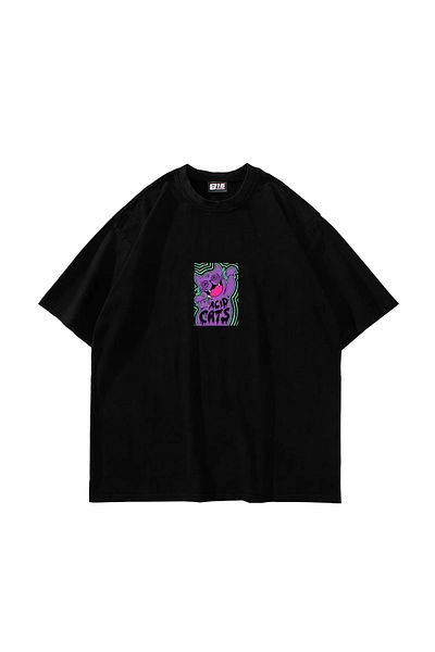 Sekizbiraltı Μπλουζάκι Acid Cat Back Printed Μαύρο Oversize Unisex