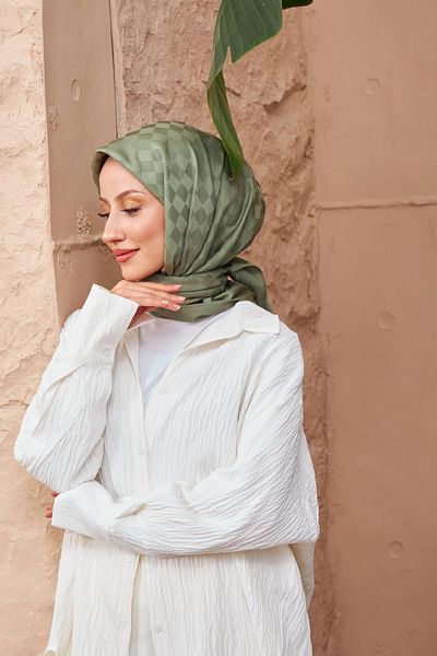 İpekhan Checkerboard Jacquard Scarf Khaki 9900-15