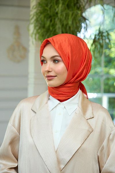 İpekhan Orange Silk Scarf - Plain Pattern Voile 10100-17