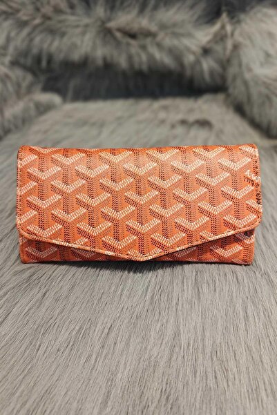 Eswomes محفظة مغلف منقوشة بالكامل باللون البرتقالي