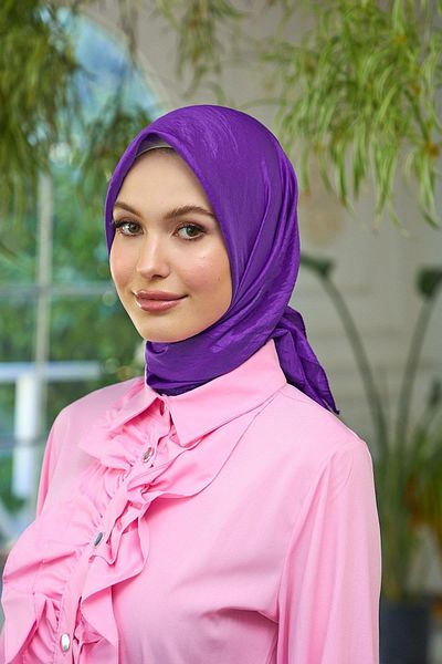 İpekhan Purple Silk Plain Patterned Voile Scarf - 10100-01