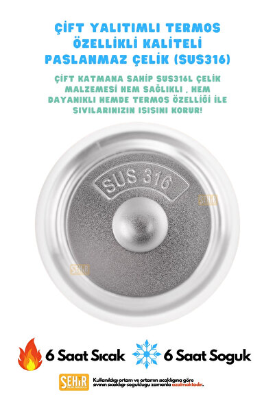 DILLER 580ml Yeni Koleksiyon Moda Deri Kılıflı İnci Süslü Pipetli Askılı Paslanmaz Çelik Termos Matara