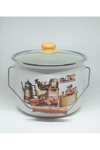 Avşar Enamel Evi̇m 22 cm 4.3 Liter Decorated Enamel Copper Cereal Cereal Yogurt Pot