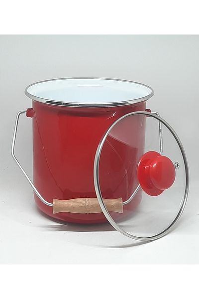 Avşar Enamel House 18 cm 3 Liter Red Enamel Copper Cereal Flour Bucket