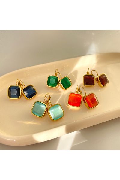 nerora Anti Tarnish Steel Earrings with Red Vintage Stones