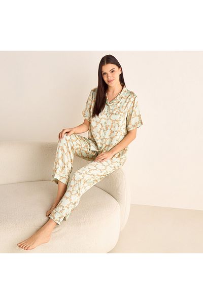 FAV Floral Print Camp Collar Shirt and Elasticated Pyjama Set