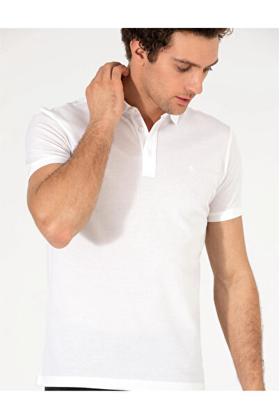 Cacharel Men's Polo Neck Slim Fit Basic T-Shirt-White
