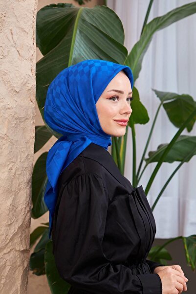 İpekhan Checkers Jacquard Scarf Saks Blue 9900-19