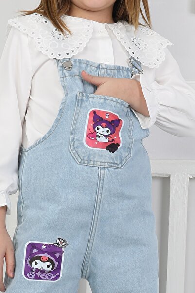 hira kids collection KIZ ÇOCUK KUROMİ BASKILI KOT SALOPET