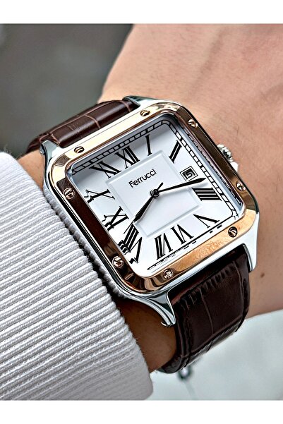 Ferrucci ساعة يد رجالية جلدية مقاومة للماء بتقويم 3 ATM - تصميم خاص