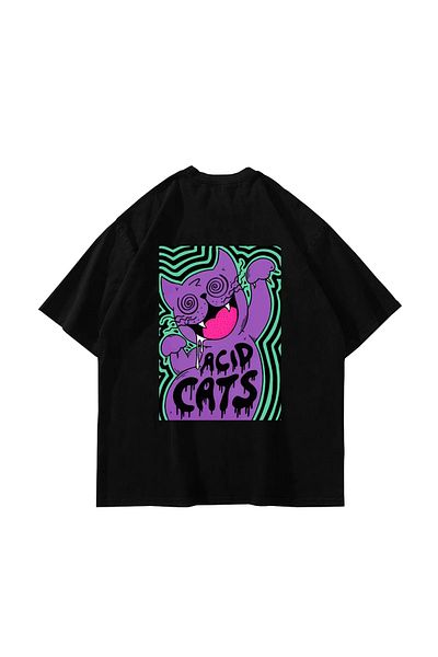 Sekizbiraltı Μπλουζάκι Acid Cat Back Printed Μαύρο Oversize Unisex