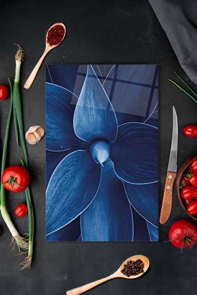 Vitrovelo لوح تقطيع زجاجي كبير على شكل زهرة زرقاء، مقاوم للحرارة، مضاد للخدش، غير قابل للكسر، لوح تقطيع وعرض مضاد للانزلاق