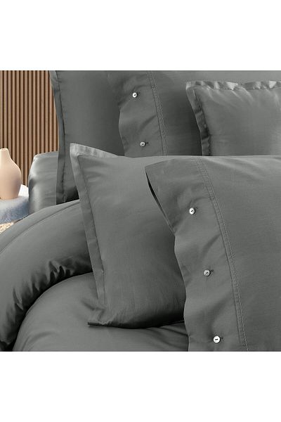 Sarev Monochrome Gray 100% Cotton Satin''300 Tc" Duvet Cover Set Ks V8