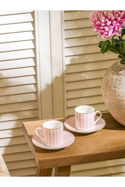 LC Waikiki LCW HOME Σετ φλιτζάνι καφέ πορσελάνης με μοτίβο τιρκουάζ γραμμής 90 ml