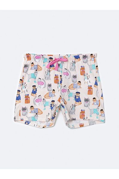 LC Waikiki Lcw Dream Pink Elastic Waist Patterned Women's Shorts Pajama Bottoms