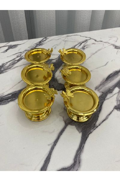 eryahome 6 Macaron Holder with Golden Butterfly, Metal Sugar Bowl - Turkish Delight, Tea & Coffee Side Presentation Bowl