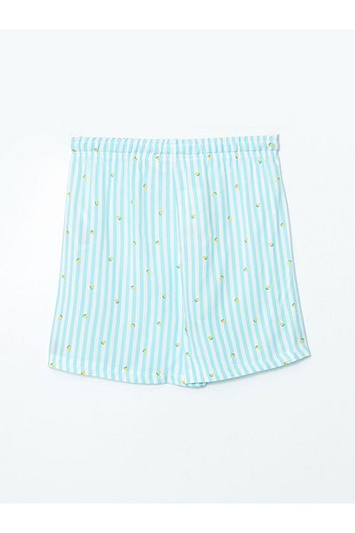 LC Waikiki LCW DREAM Pantaloni scurți pentru femei cu talie elastică albastră cu imprimeu de lămâie