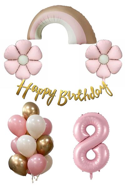Patladı Gitti Retro 8 Year Old Daisy Themed Girl's Concept Birthday Set