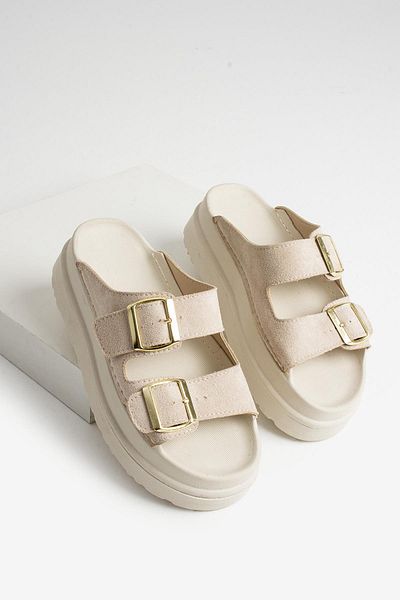 diclepolat Women's Suede Daily Slippers - Double Banded and Thick Sole Elly Beige
