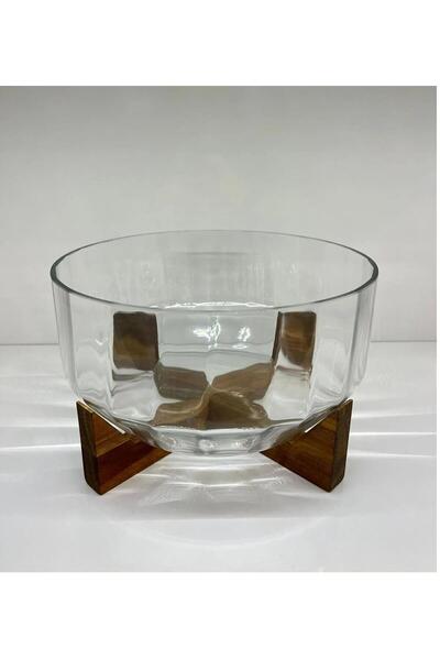 MİEN Mien Acacia Glass Bowl with Stand 25 cm