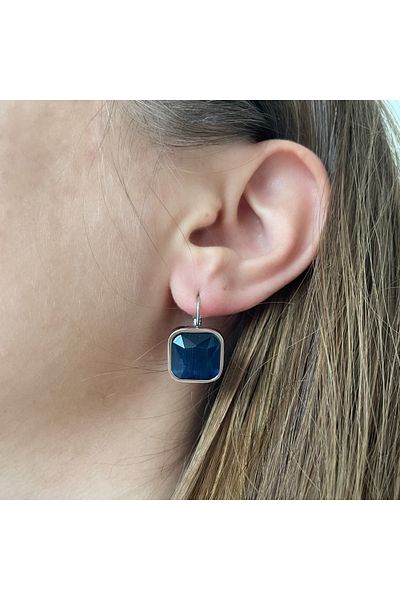 nerora Navy Blue Vintage Rhinestone Anti Tarnish Steel Earrings