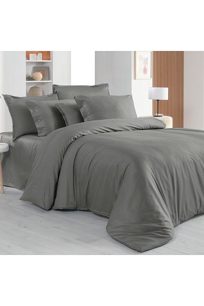 Sarev Monochrome Gray 100% Cotton Satin''300 Tc" Duvet Cover Set Ks V8
