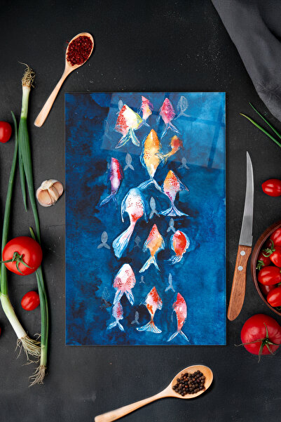 Vitrovelo Orange Fishes Glass Cutting Board, Heat Shatter-Resistant Scratch-R...